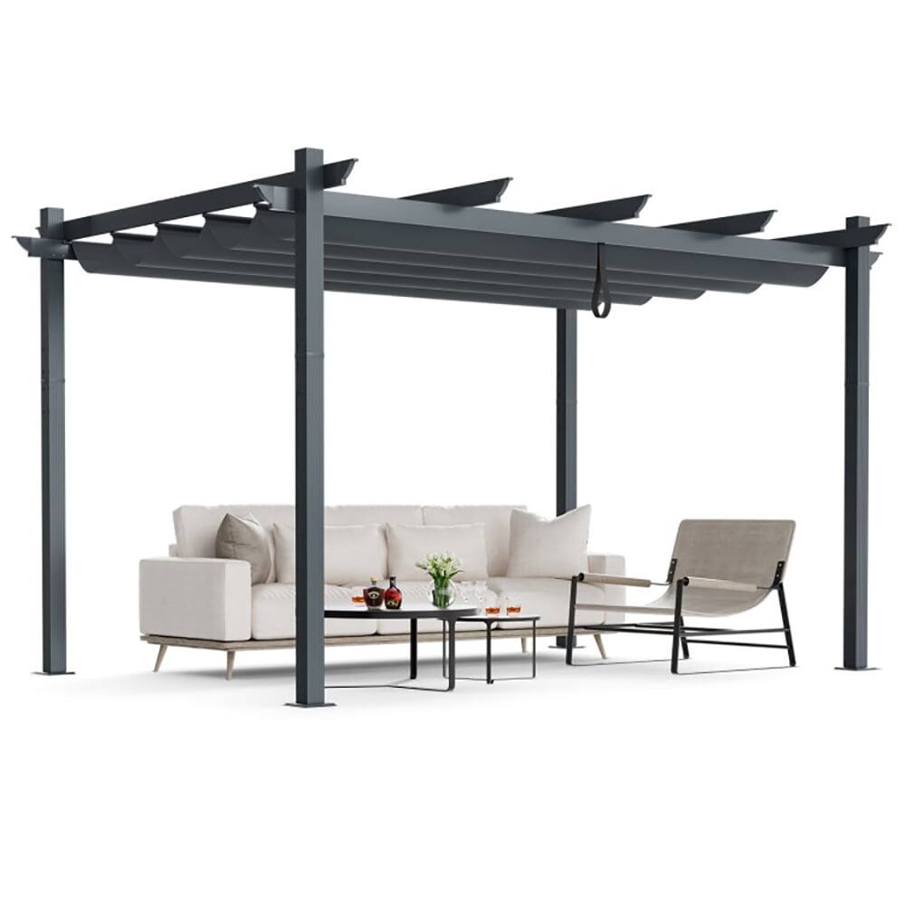 Angle. Kadyn - 10 x 13 Feet Outdoor Aluminum Retractable Pergola Canopy Shelter-Gray, Sun-Protection Pergola Replacement Canopy.