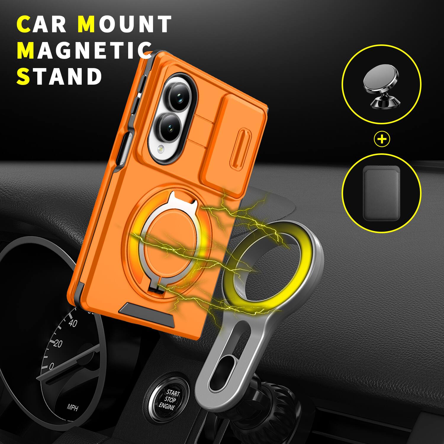 CAR MOUNT MAGNETIC STAND + 40 20 0 MPH START STOP ENGINE