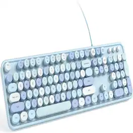 RTMB - Wired Computer Keyboard - Colorful Retro Full Size Round Keycaps - Blue