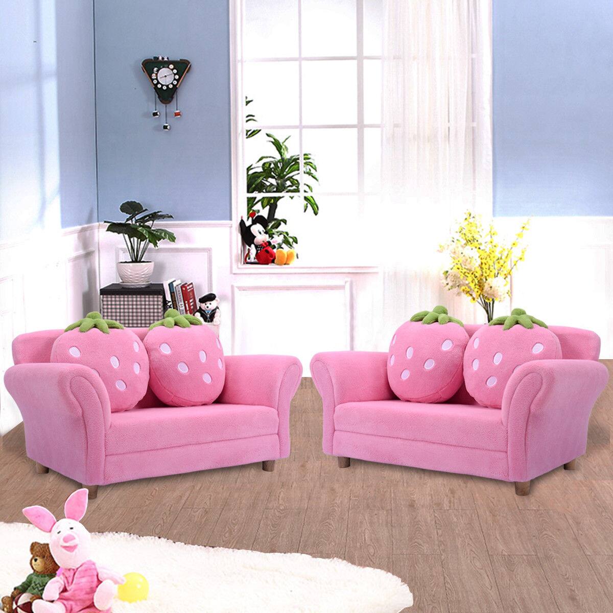 Alt View 3. Costway - Costway Kids Sofa Strawberry Armrest Chair Lounge Couch w/2 Pillow Children Toddler Pink - Pink.