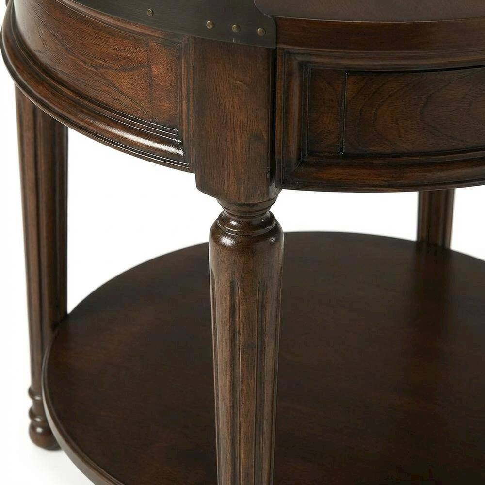 Alt View 1. Starlight Canyon Home - Round Side Table with Drawer, Transitional Accent End Table - Dark Brown.