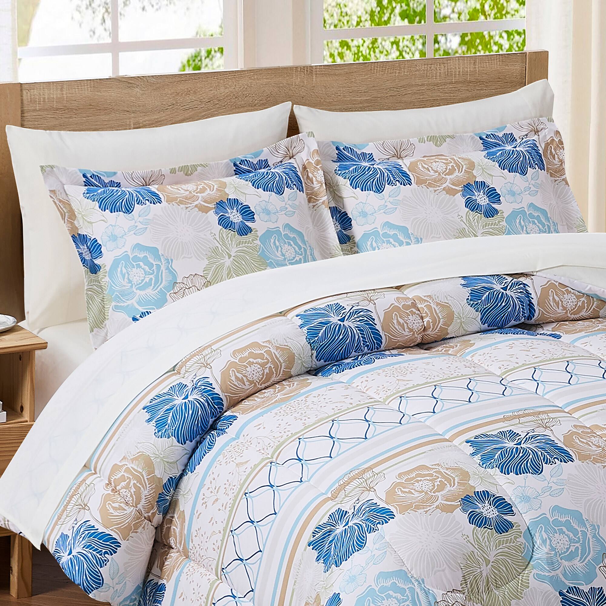 Back. Sweet Home Collection - 7 Piece Floral Stripe Bed in a Bag Comforter & Sheet Set - Queen - Multicolored.