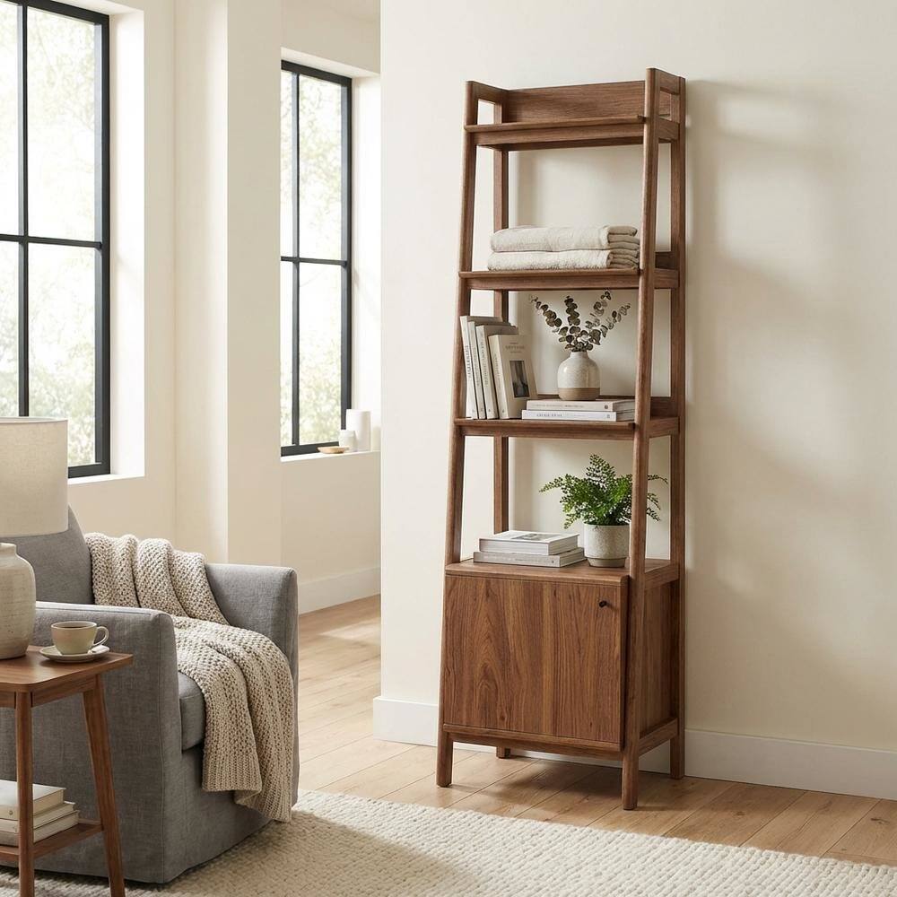 Left. FurniFact - Wooden Bookshelf in finish with Open Shelving for Home Storage - Brown.