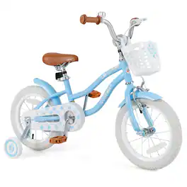 Costway - 14" Kid's Bike with Removable Training Wheels & Basket for 3-5 Years Old - Navy