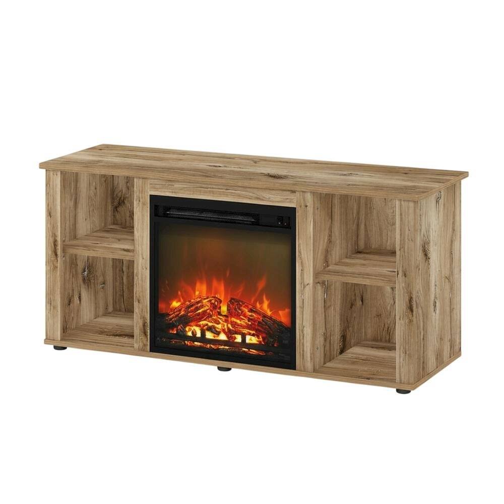 Alt View 3. FurniFact - Wood Entertainment Center with Fireplace in Brown finish for Living Room - Brown.