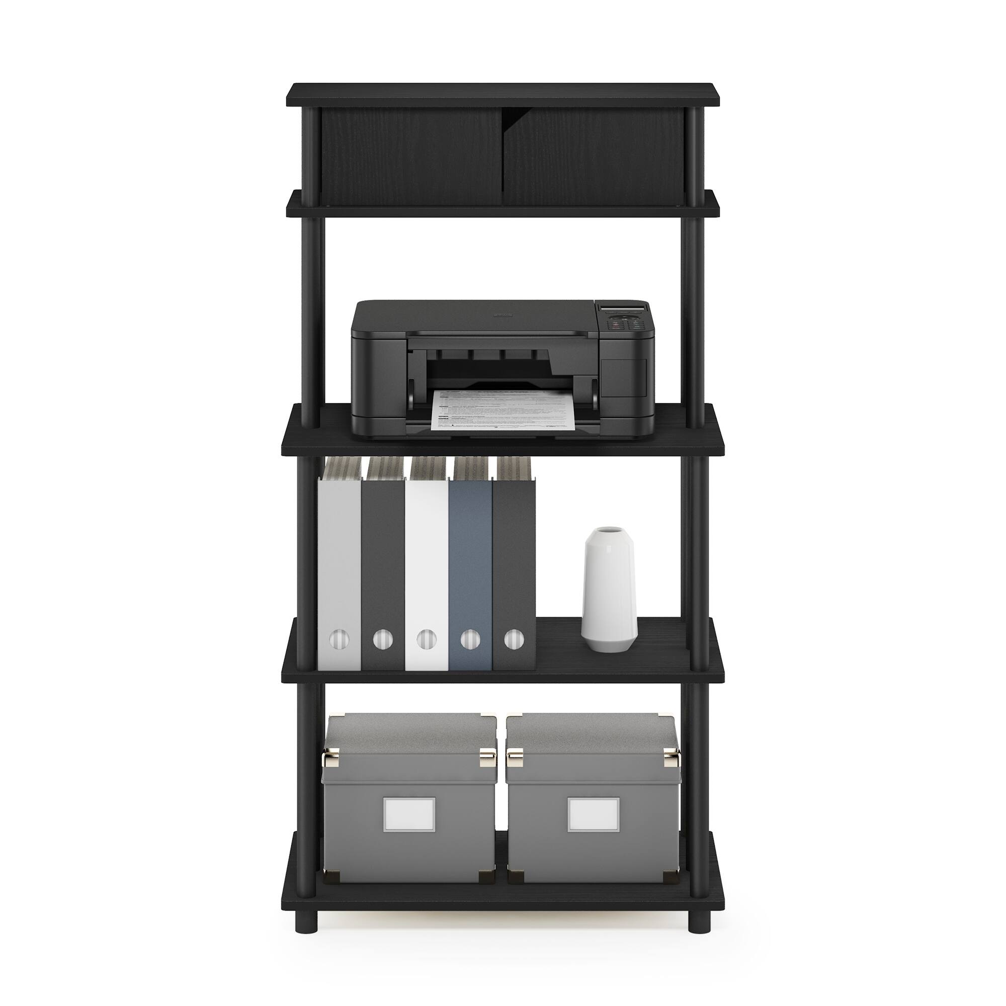 Alt View 5. Furinno - TURN-N-TUBE Printer Stand, 5-Tier Printer Stand with Storage Shelf and Closed Cabinet, for Home Office - Dark Americano/Black.