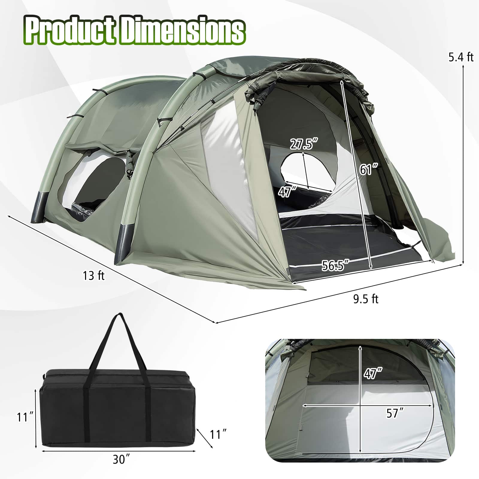 Costway Inflatable Camping Tent with Screened Porch, Mesh