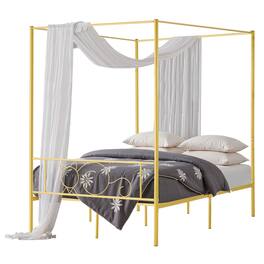 VEVOR - Full Size Canopy Bed Frame, Metal Canopy Bed with Minimalist Headboard & Four Posters Design - Gold