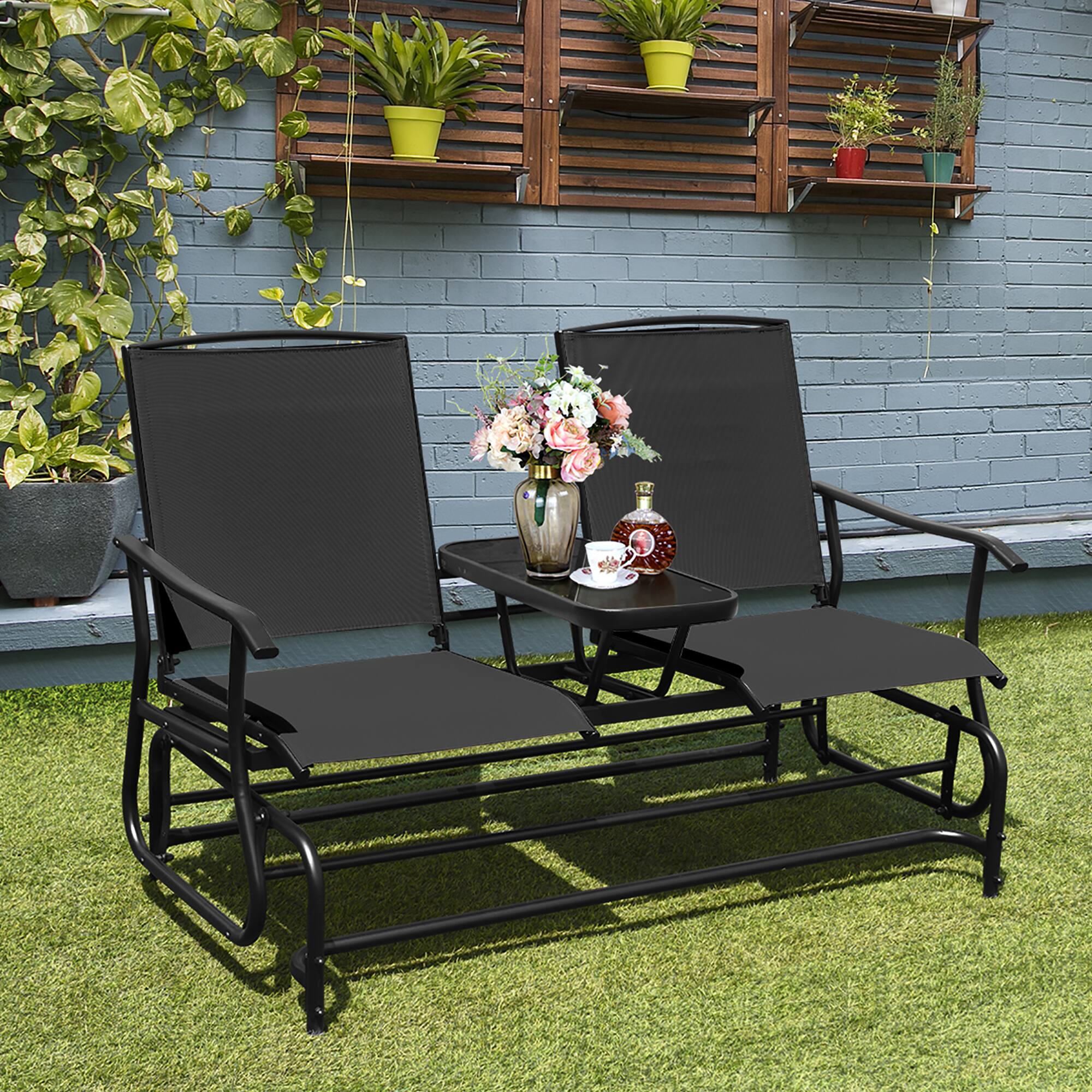 Costway 2 Person Outdoor Patio Double Glider Chair Loveseat