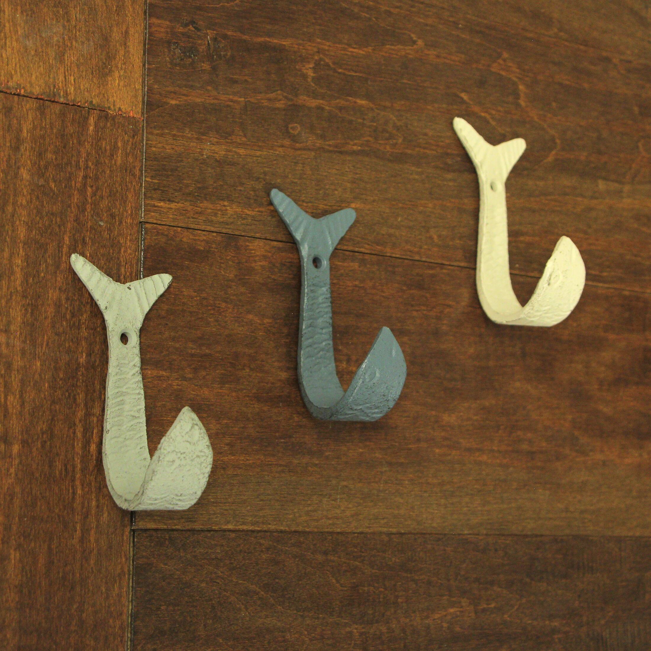 Alt View 10. Zeckos - Set of 3 Flipping Fish Wall Hooks - 4" - Blue, Gray, White - Coastal Decor - Multicolored.