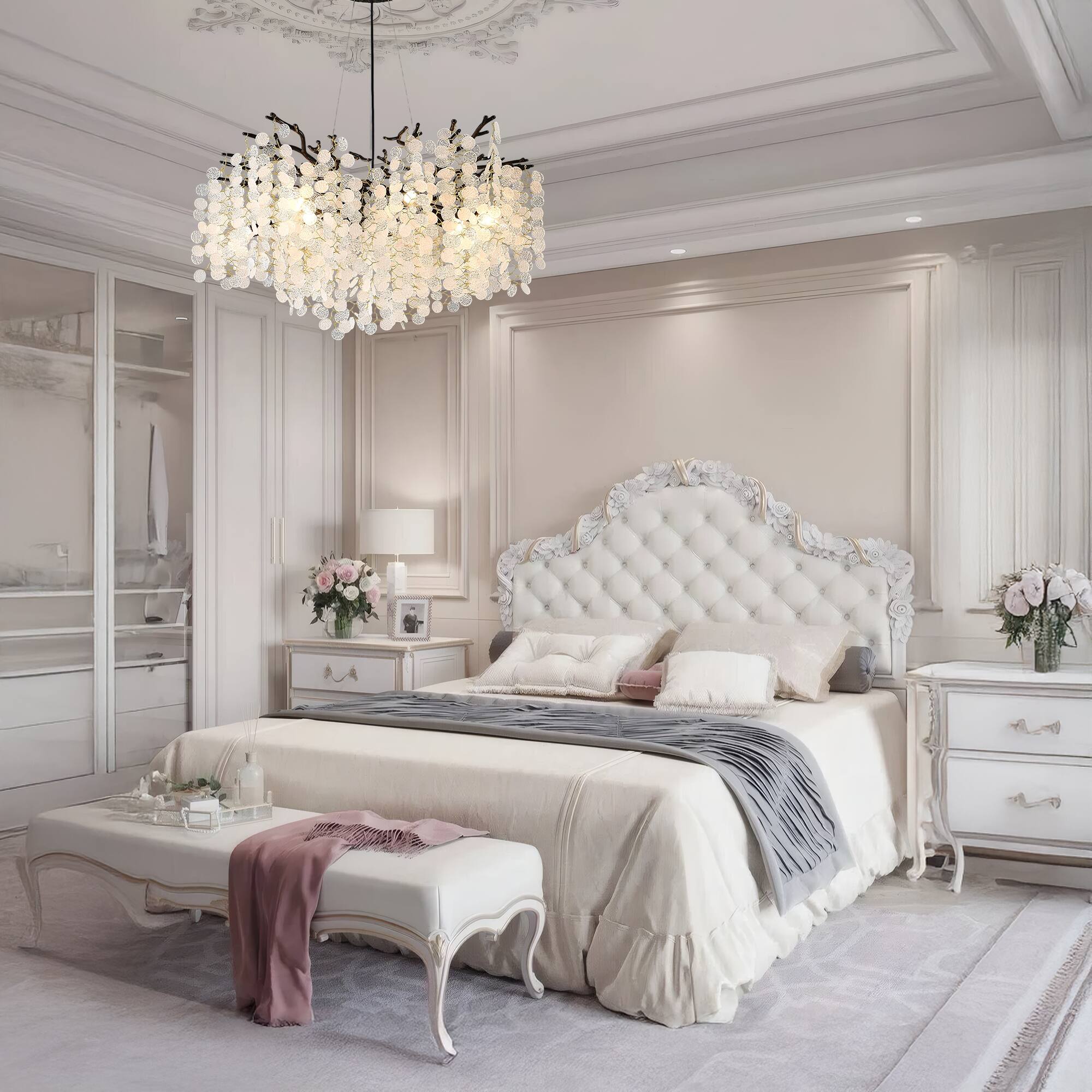 Left. RYHNUYNE - 10-Light Black Chandelier Adjustable Dimmable Ceiling Light for Dining Room Foyer Kitchen Island Farmhouse Modern Decor.