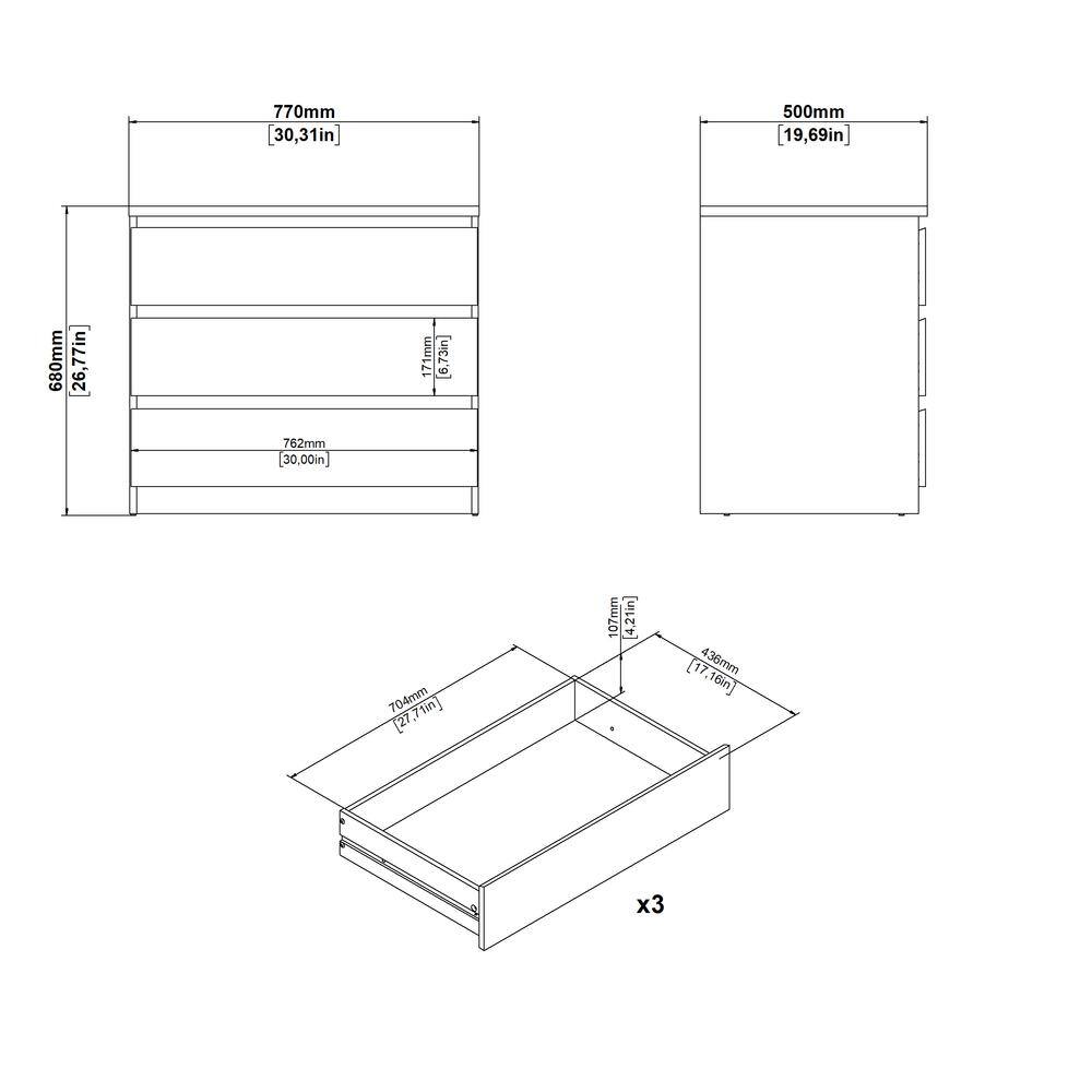 770mm (30.31in)  
500mm (19.69in)  
680mm (26.77in)  
171mm (6.73in)  
762mm (30.00in)  
704mm (27.71in)  
107mm (4.21in)  
436mm (17.16in)  
x3