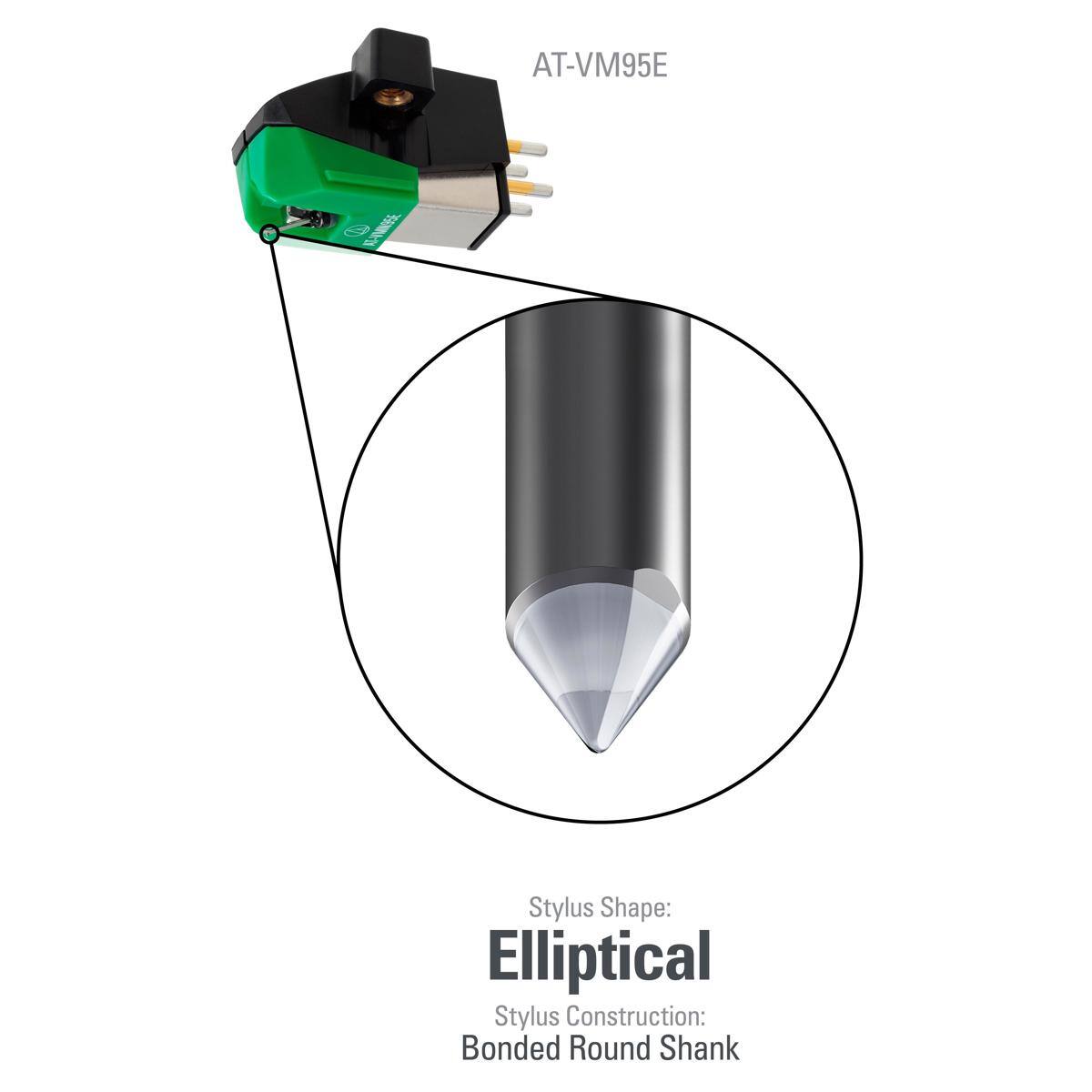 AT-VM95E

Stylus Shape: Elliptical  
Stylus Construction: Bonded Round Shank