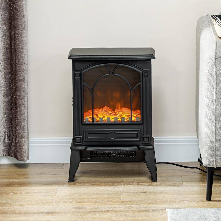 Alt View 1. PULUZ - Electric Fireplace Heater, Freestanding Fireplace Stove with Realistic Flame Effect Overheat Protection 725W/1450W - Black.