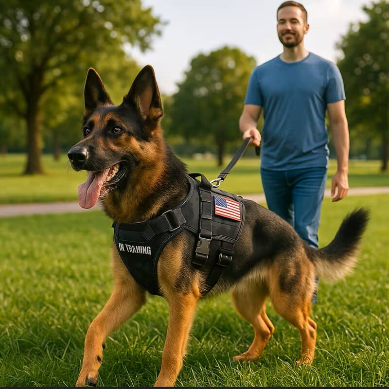 Alt View 2. ProMounts - Durable Tactical Dog Harness for Medium and Large Breeds, Featuring an Adjustable Vest with Handle and Metal Buckle - Green.