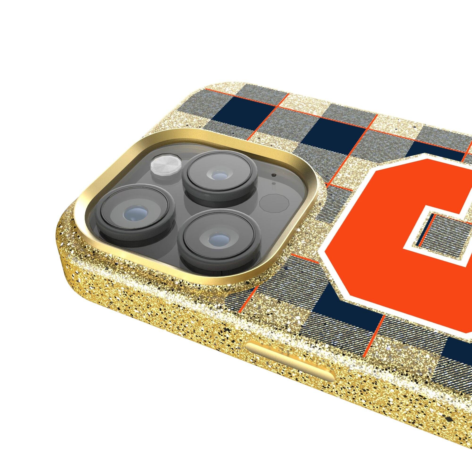 Alt View 3. Keyscaper - Syracuse Orange Plaid Bling iPhone Case - 15 Pro - Gold.
