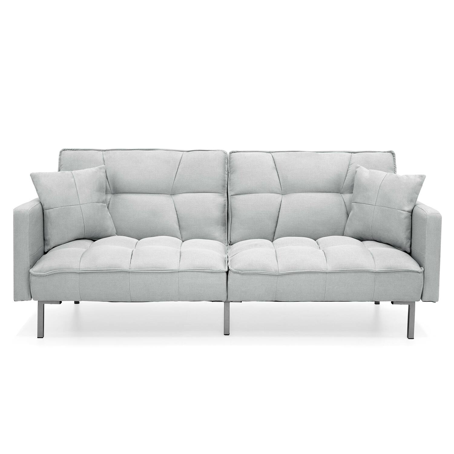 Front. Hivvago - Plush Gray Split-Back Design Convertible Linen Tufted Futon w/ 2 Pillows - Gray.