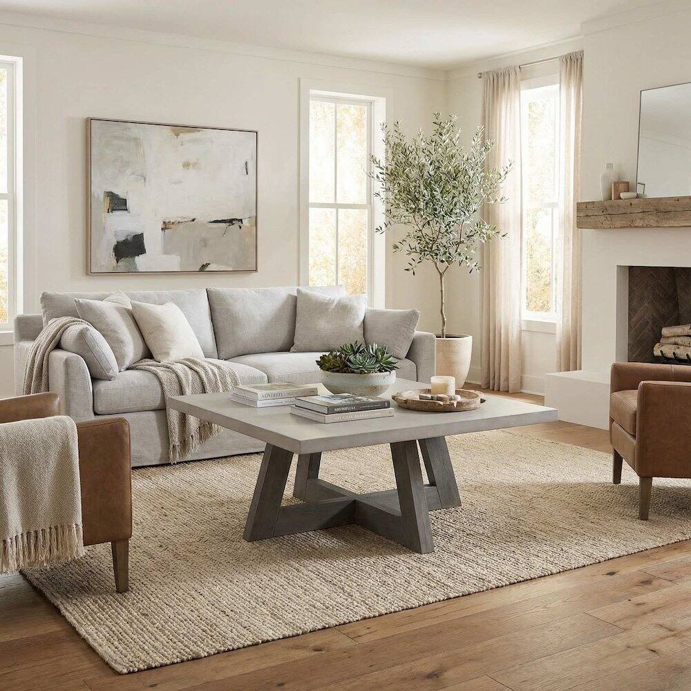 Angle. Carolina Chair & Table - Largo Grey Rectangular Coffee Table With Concrete Top - Grey.