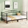 Front. Gymax - Gymax Twin Size Metal Daybed Frame w/ Headboard Heavy-Duty Metal Slats Support - Black.