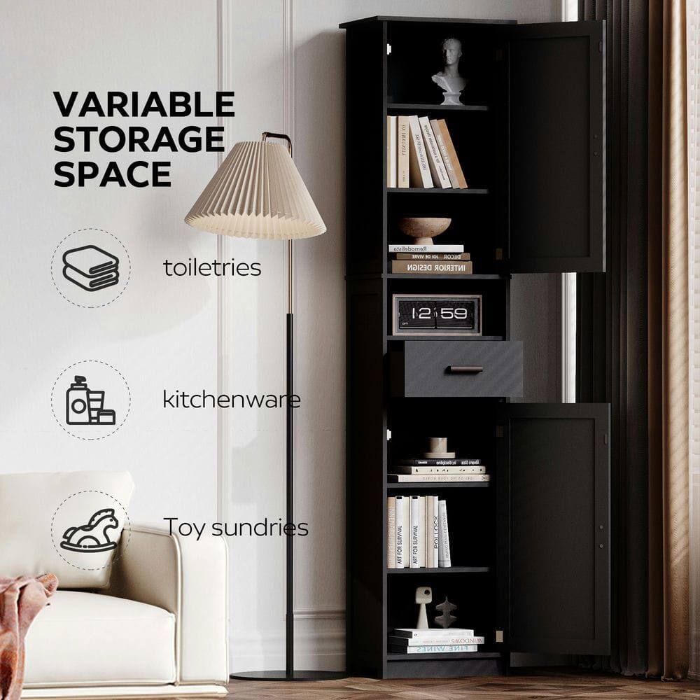 Alt View 1. Kadyn - 69" H Tall Bathroom Storage Cabinet with 2 Barn Doors and 1 Drawer, Narrow Storage Unit, Adjustable Shelves, Black - Black.