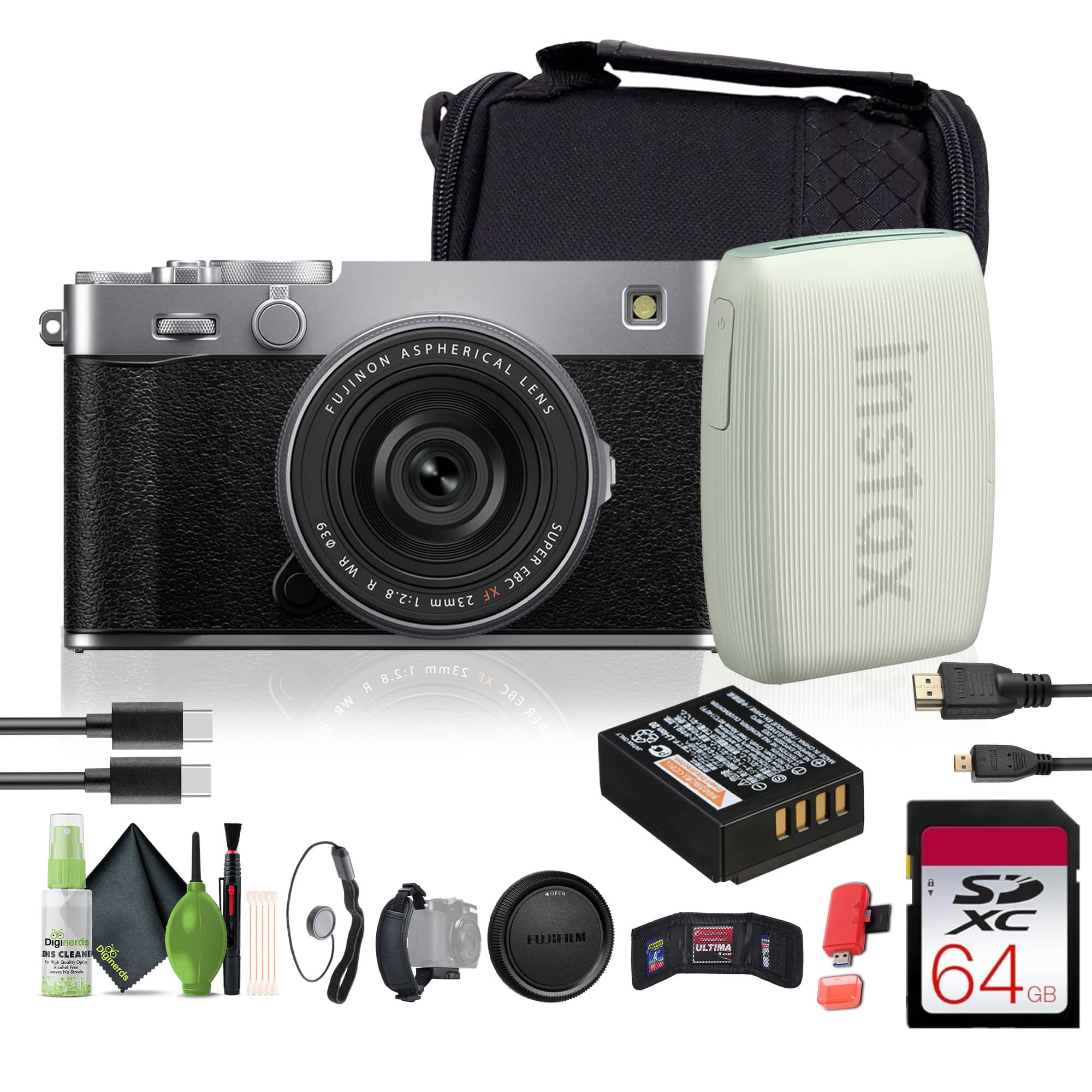 Fujifilm - X-E5 Mirrorless Digital Camera with XF 23mm f/2.8 Lens (silver), Printer -Green