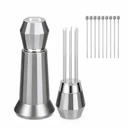 Casabrews - WDT Espresso Distribution Tool with Stainless Steel Stand, 8 Precision Needles and Replacement Needles for Portafilter - Silver