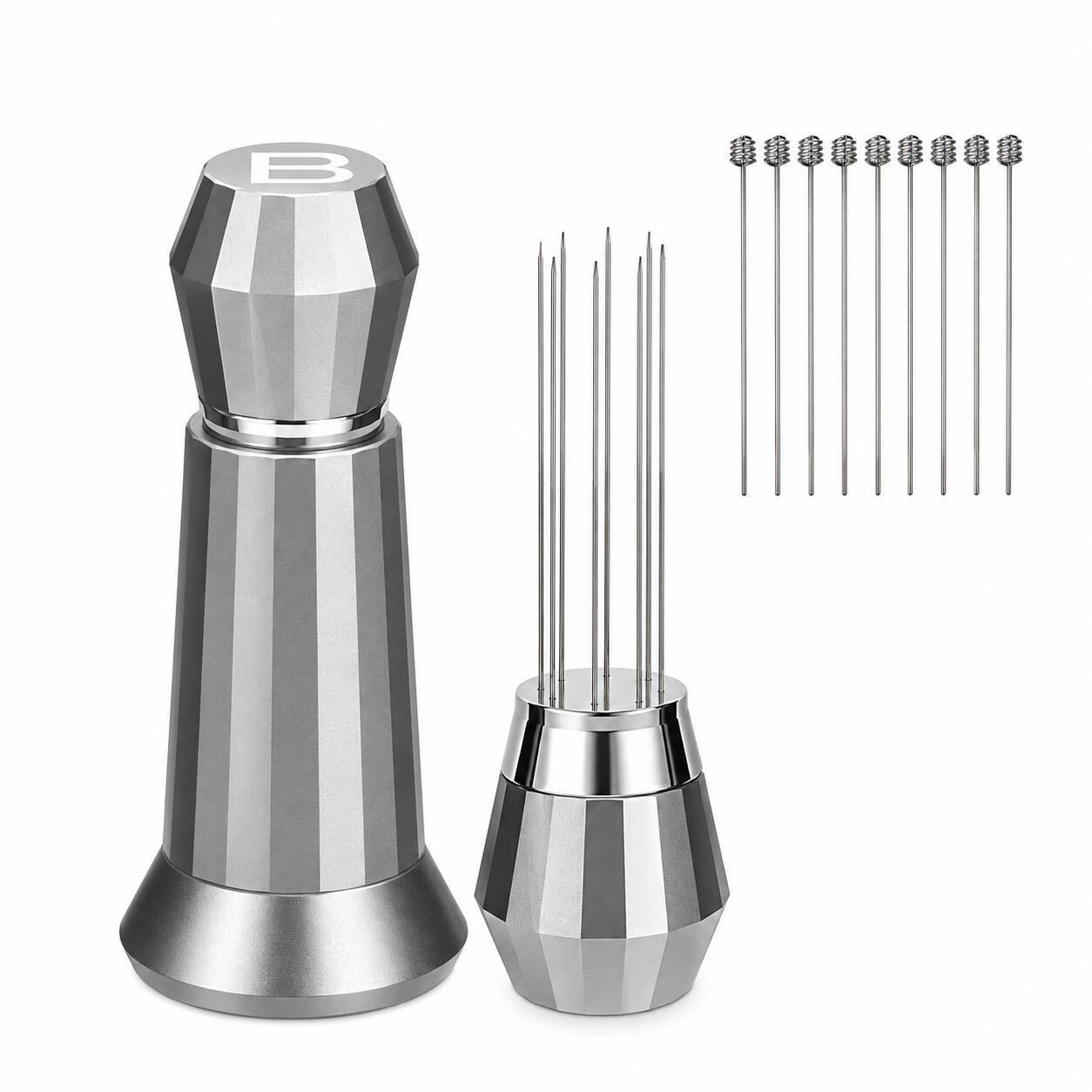 Front. Casabrews - WDT Espresso Distribution Tool with Stainless Steel Stand, 8 Precision Needles and Replacement Needles for Portafilter - Silver.