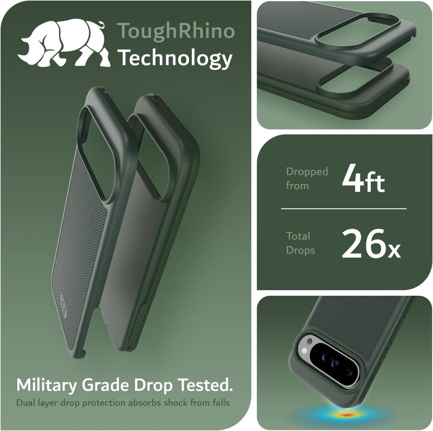 ToughRhino Technology

Military Grade Drop Tested.
Dual layer drop protection absorbs shock from falls.

Dropped from 4ft
Total Drops 26x