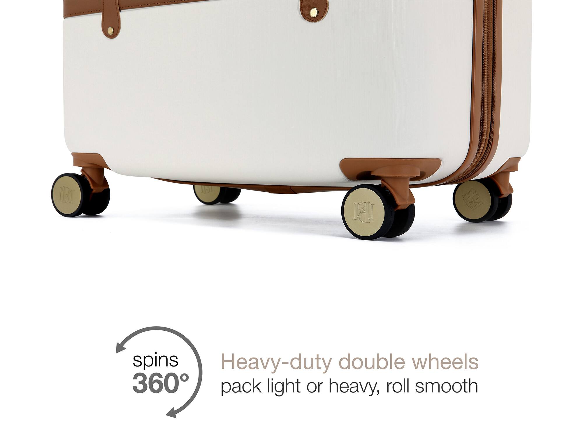 NB1 IBI G spins 360° Heavy-duty double wheels pack light or heavy, roll smooth