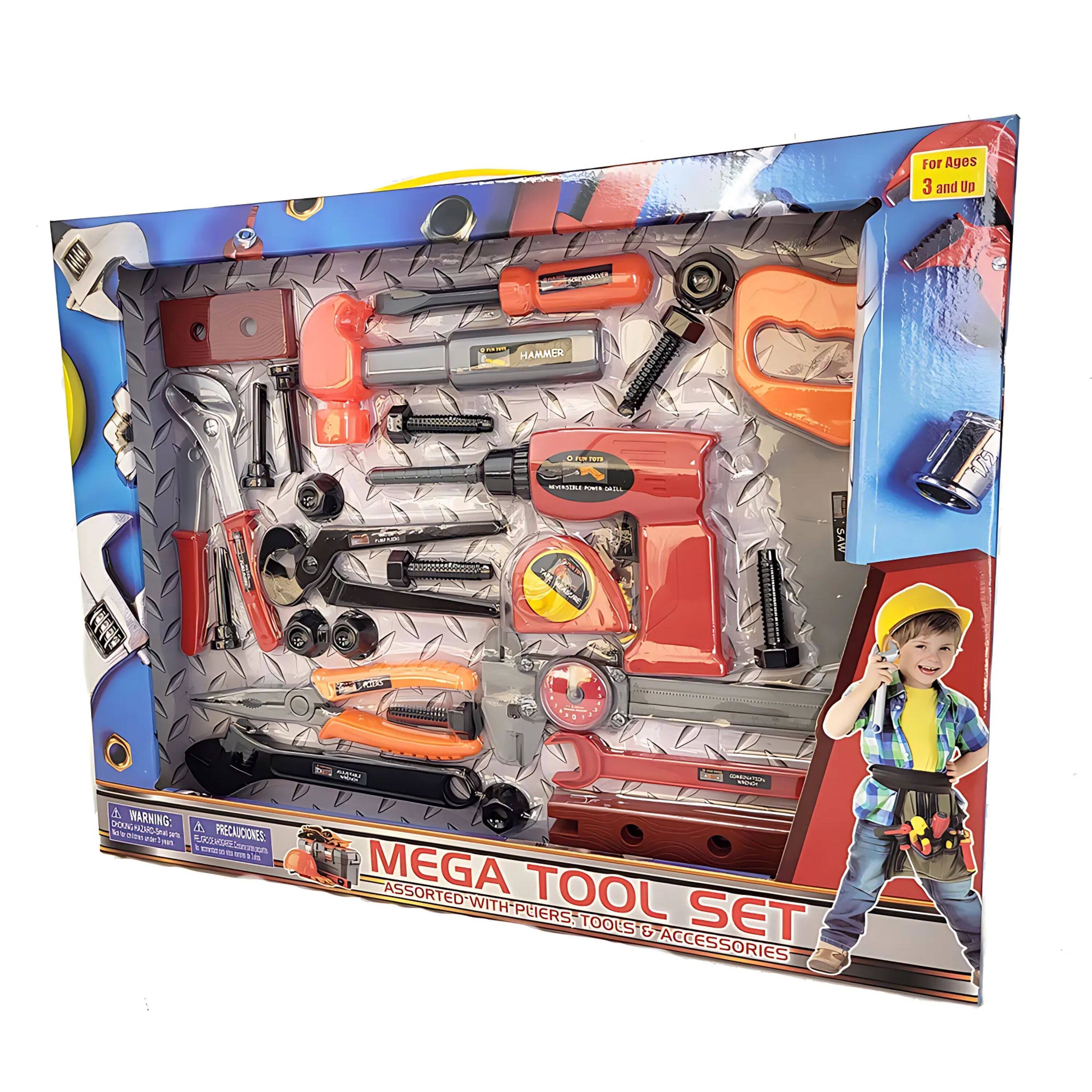 For Ages 3 and Up

WARNING: CHOKING HAZARD - Small parts. Not for children under 3 years.

PRECAUCIONES: PELIGRO DE AHOGO - Piezas pequeñas. No apto para niños menores de 3 años.

MEGA TOOL SET
ASSORTED TOOLS & ACCESSORIES