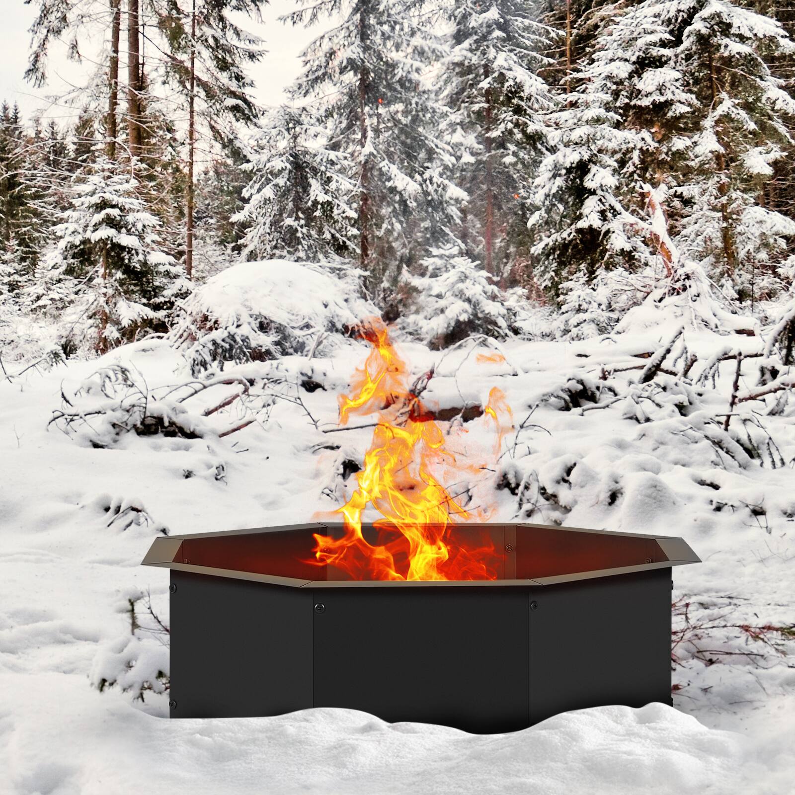 Alt View 1. Oumilen - Octagonal Fire Pit Ring, 2.5mm Thick Heavy Duty Black Steel Liner Fire Pit Insert for Outdoor Camping Backyard.