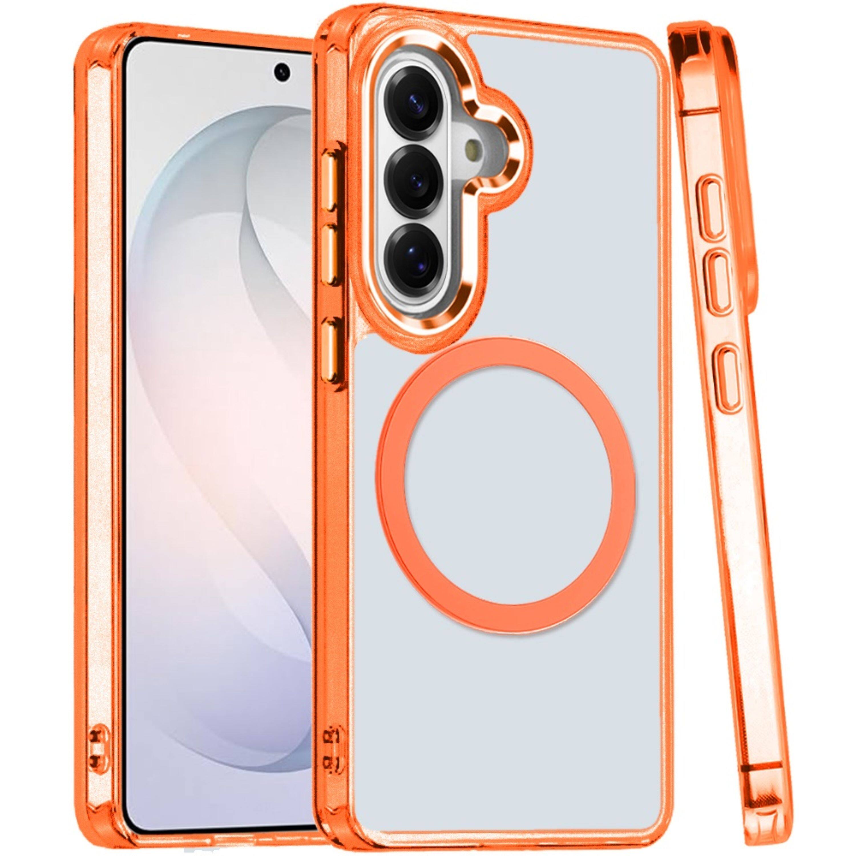 Angle. Kitcheniva - Trans-Clear Metal Buttons Phone Cover Plus Tempered Glass For Samsung S26 FE Cosmic Orange - Cosmic Orange.