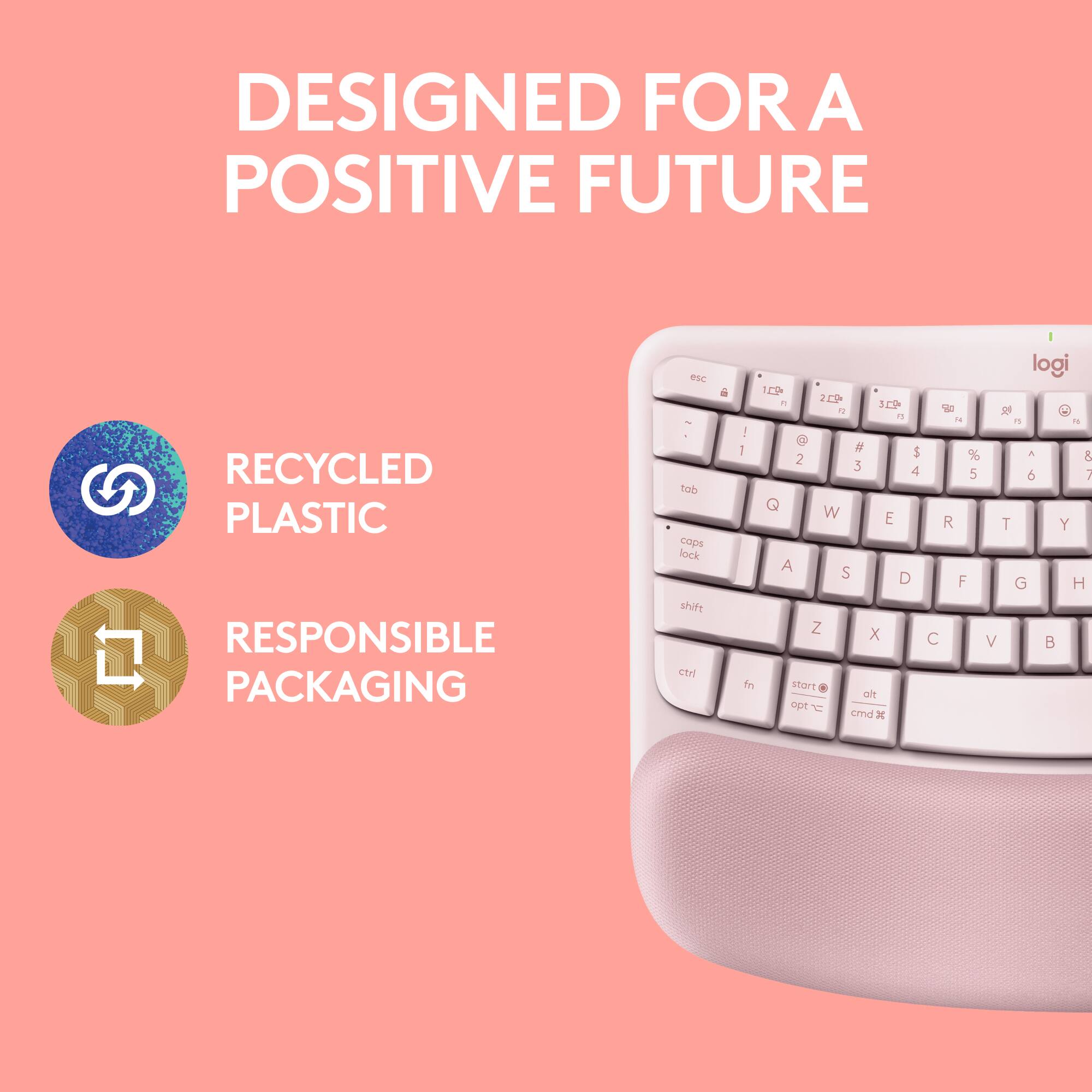 Designed for a positive future, this keyboard is made from recycled plastic and is responsible in packaging. It is also made with sustainable materials and is designed to be environmentally friendly.