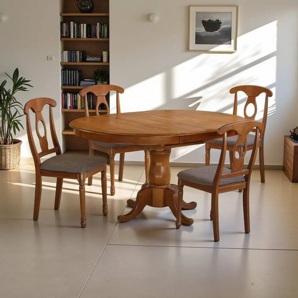 Alt View 1. FurniFact - Elegant Wooden Dining Table Set – Kitchen Table and Chairs for 4 - Saddle Brown.
