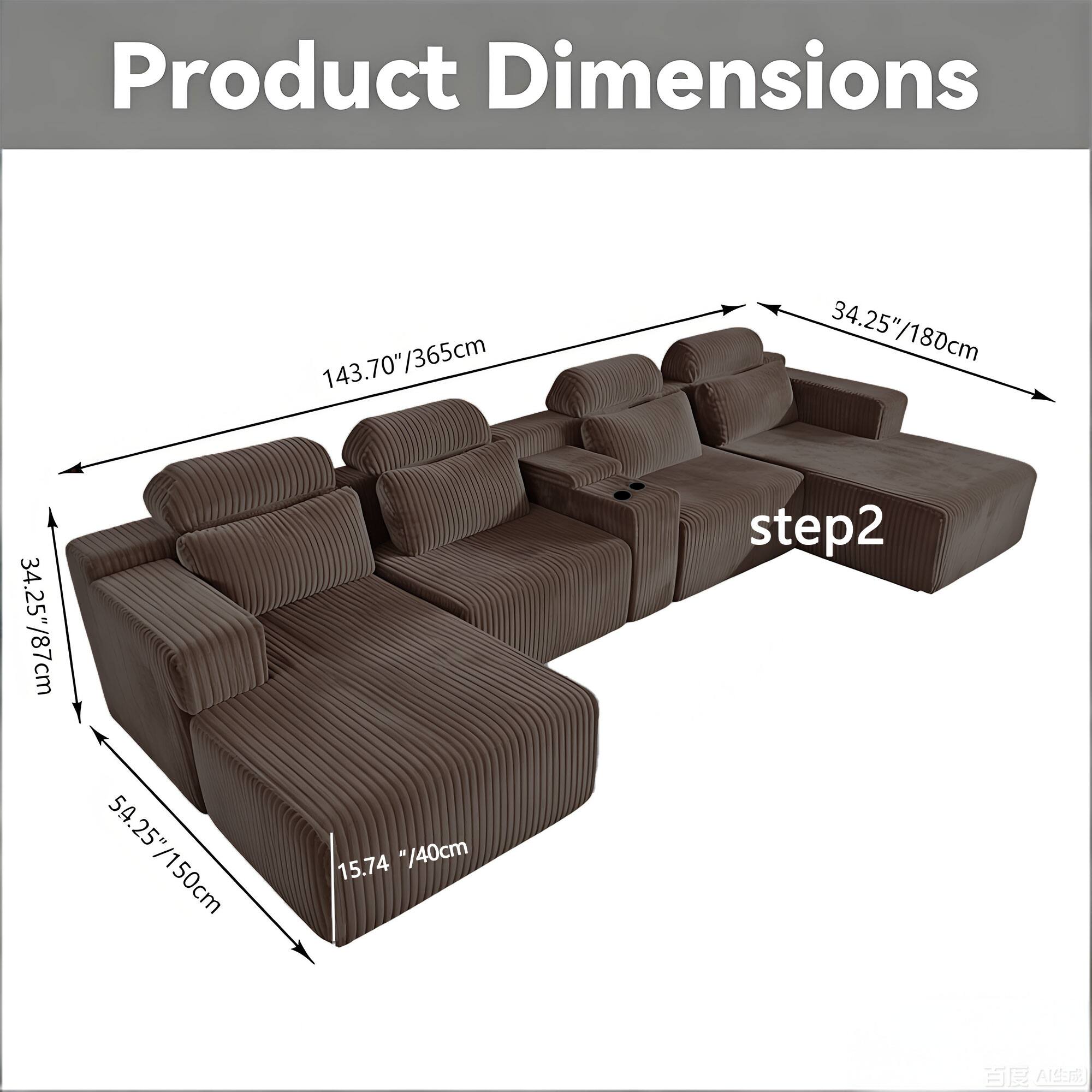 Product Dimensions

- 143.70" / 365cm
- 34.25" / 87cm
- 34.25" / 180cm
- 54.25" / 150cm
- 15.74" / 40cm

step2