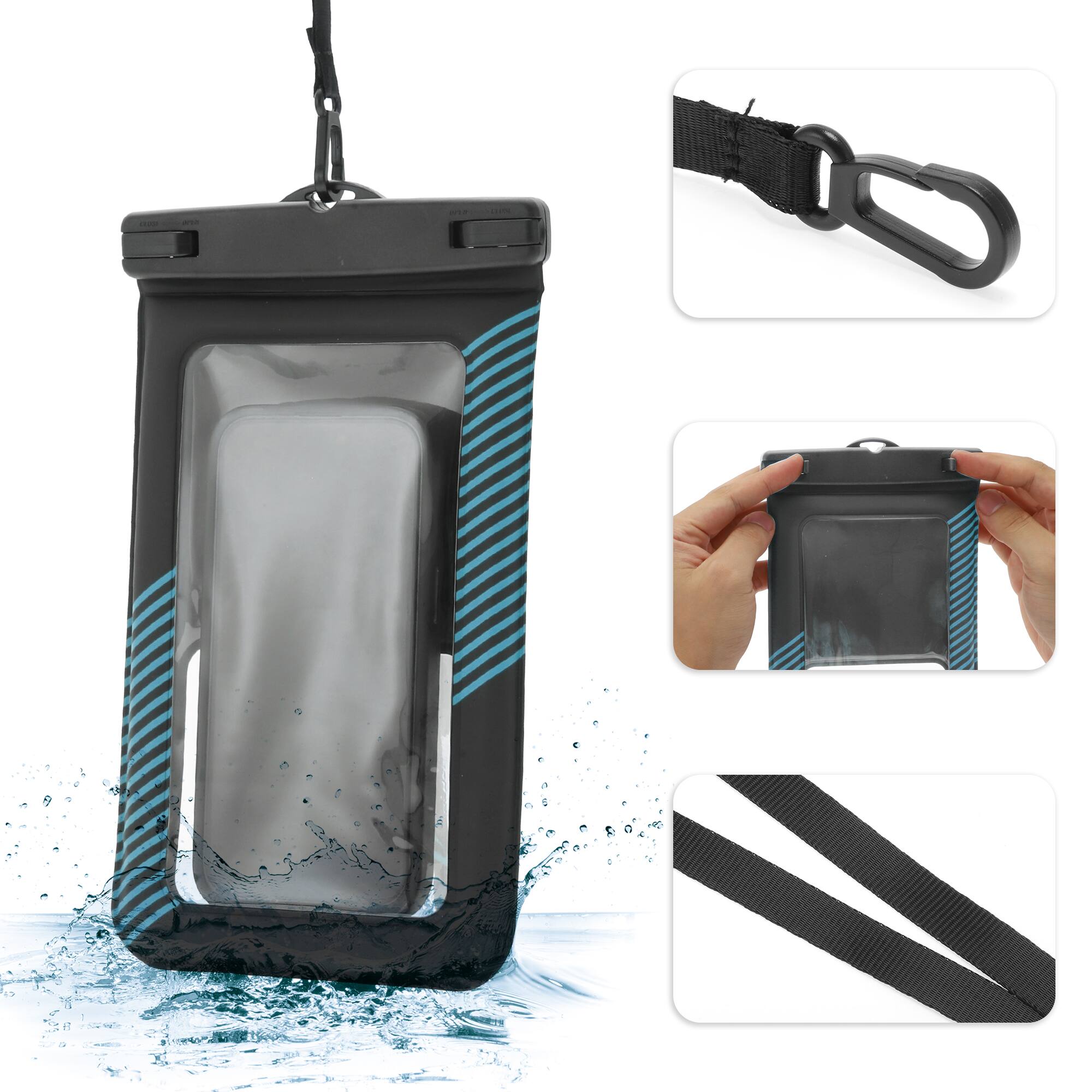 Alt View 2. Unique Bargains - 2pcs Half Stripe Mobile Waterproof Bag Universal Waterproof Case Compatible for Phone 5.51"x9.06" - Black Sky Blue.