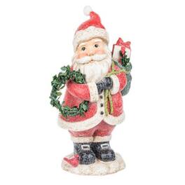 Ganz - Santa Claus with Wreath and Presents Paper Pulp Christmas Figurine 10 Inch - Red
