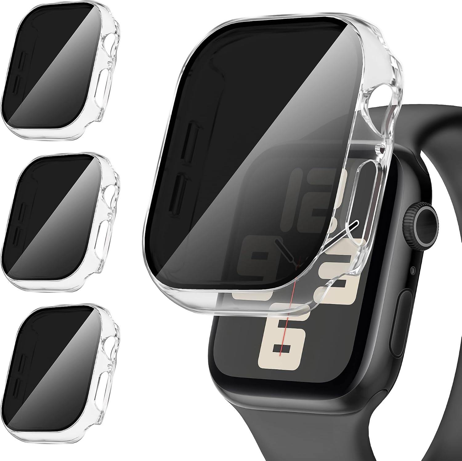 Front. Core Tech - 3-Pack Tempered Glass Protective Case for Apple Watch 44mm - Clear+Clear+Clear - Clear.