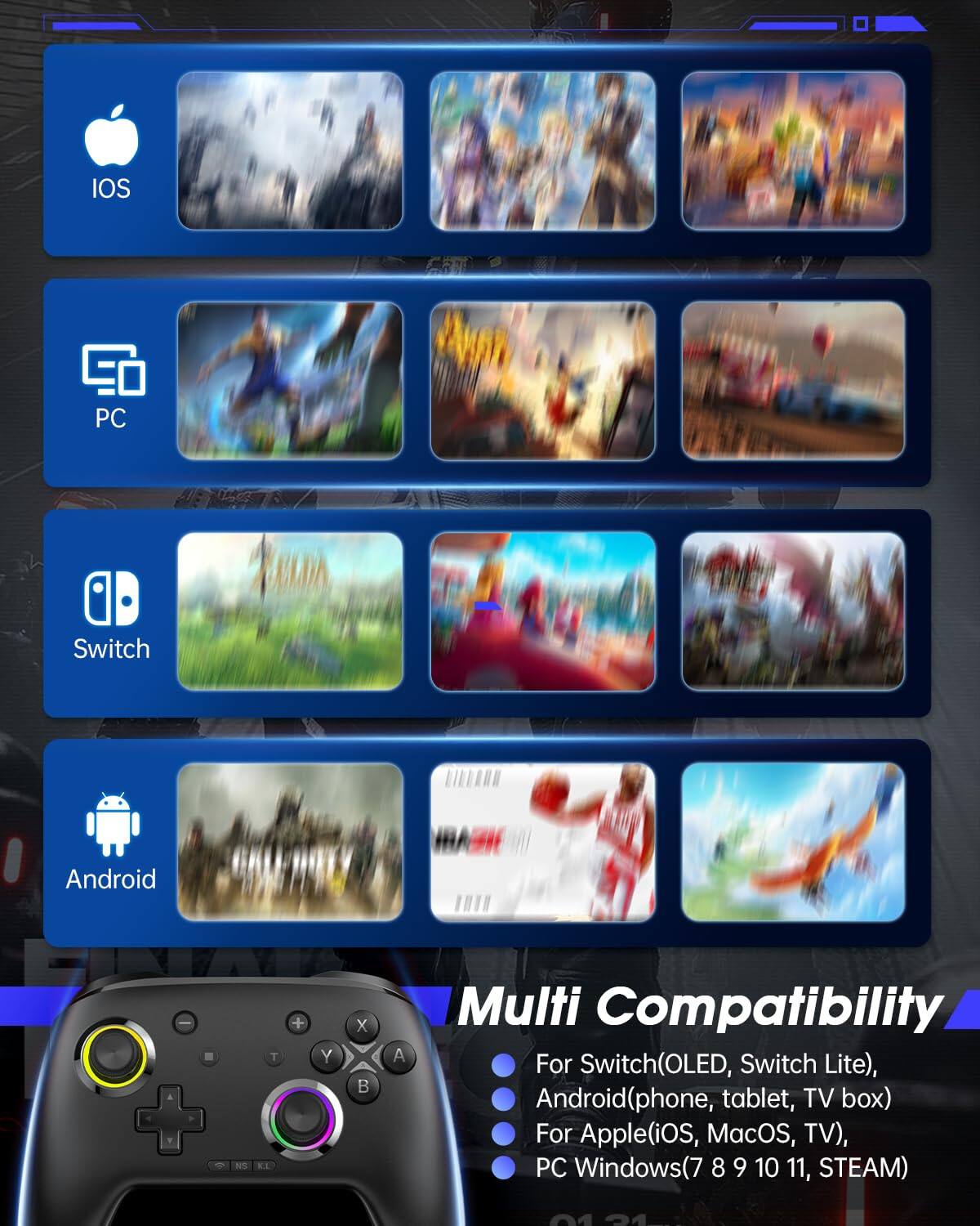 IOS CRT PC Switch Android - a T + Y X A Multi Compatibility For Switch(OLED, Switch Lite), Android(phone, tablet, TV box) For Apple(iOS, MacOS, TV), PC Windows(7 8 9 10 11, STEAM) A MA.

Multi Compatibility
- For Switch(OLED, Switch Lite),
- Android(phone, tablet, TV box)
- For Apple(iOS, MacOS, TV),
- PC Windows(7 8 9 10 11, STEAM)