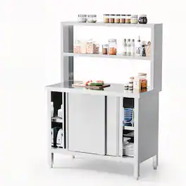Winado - 39.3"L x 19.7"W x 55"H Stainless Steel Prep Table with 2-Tier Cabinet & Adjustable Feet & Rounded Safety Edge for Garage - Silver
