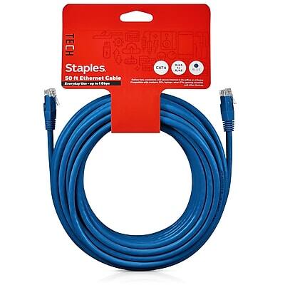 TECH Staples  
50 ft Ethernet Cable  
Everyday Use - 10 Gbps  
CAT 6  
UL Listed  
Blue