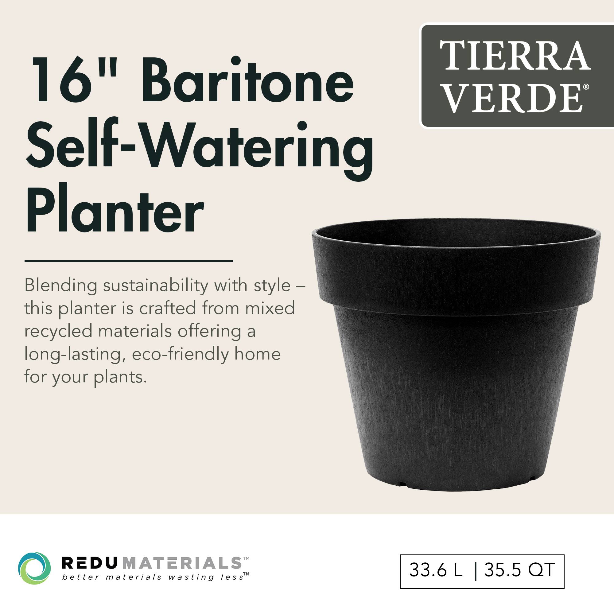 TIERRA VERDE

16" Baritone Self-Watering Planter

Blending sustainability with style – this planter is crafted from mixed recycled materials offering a long-lasting, eco-friendly home for your plants.

REDU MATERIALS
better materials wasting less

33.6 L | 35.5 QT