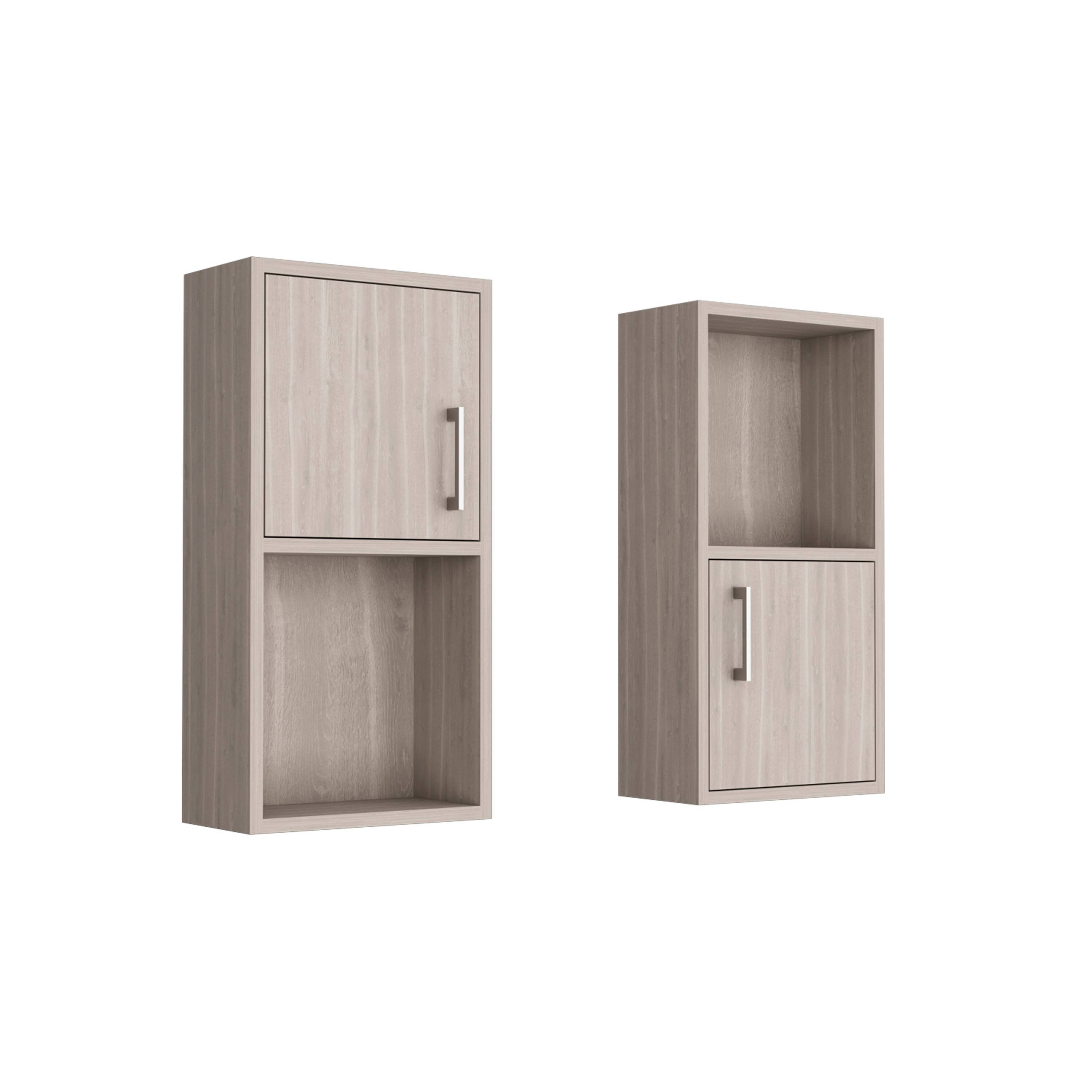Back. TuHome - Oba 2-Pc Wall-Mounted Bathroom Medicine Cabinet With Open And Closed Storage - White Oak.