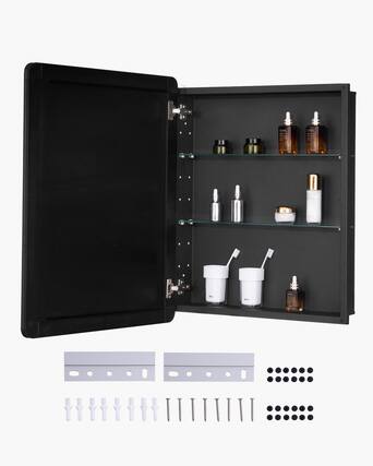 Front. VEVOR - Medicine Cabinet, 24 x 30 inch, Medicine Cabinet for Bathroom with Mirror, Aluminum Frame Bathroom Wall Cabinet - Black.
