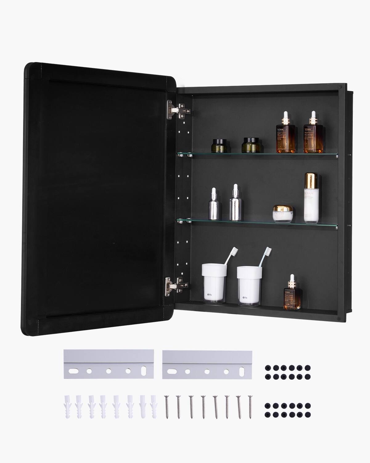 Front. VEVOR - Medicine Cabinet, 24 x 30 inch, Medicine Cabinet for Bathroom with Mirror,  Aluminum Frame Bathroom Wall Cabinet - Black.