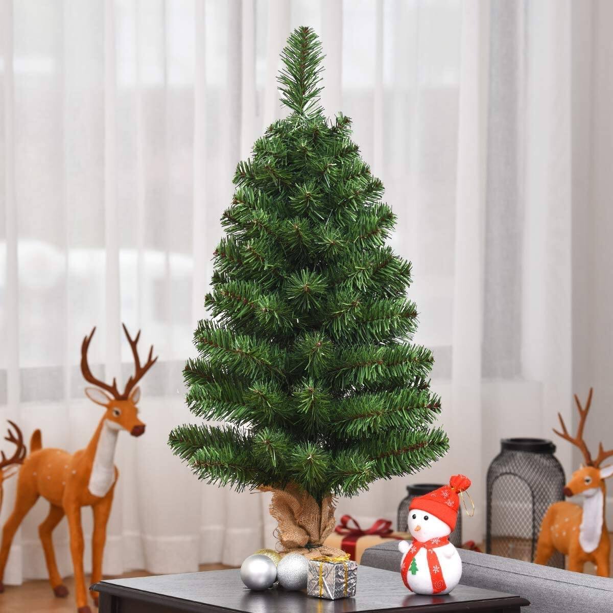 Alt View 1. Ecooso - 3ft Artificial Christmas Tree Tabletop Unlit with Burlap Base for Compact Holiday Spaces - Green.