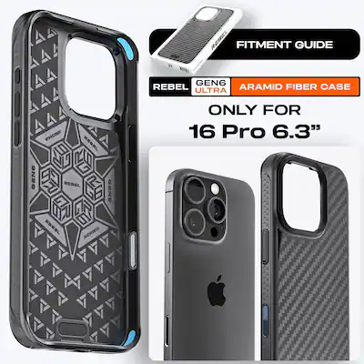 REBEL Series GEN6 Case for iPhone 16 Pro Max & 16 Pro Aramid Fiber iPhone 16 Pro REBEL Series GEN6 Case for iPhone 16 Pro Max & 16 Pro Aramid Fiber iPhone 16 Pro