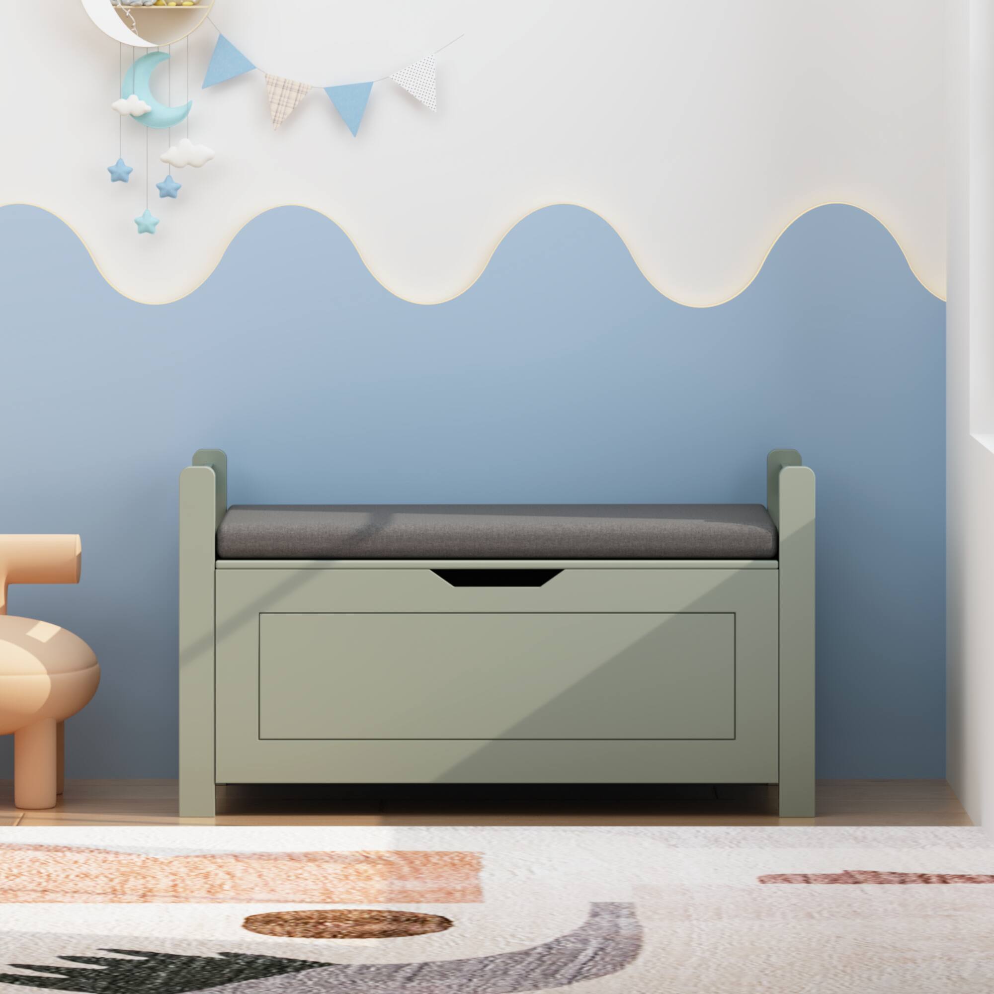 Left. Z-Edge - Kids Storage Bench, Wooden Toy Box Chest, Large Storage Cabinet with Safety Hinge, Flip-Top Lid for Nursery, Playroom - Green.