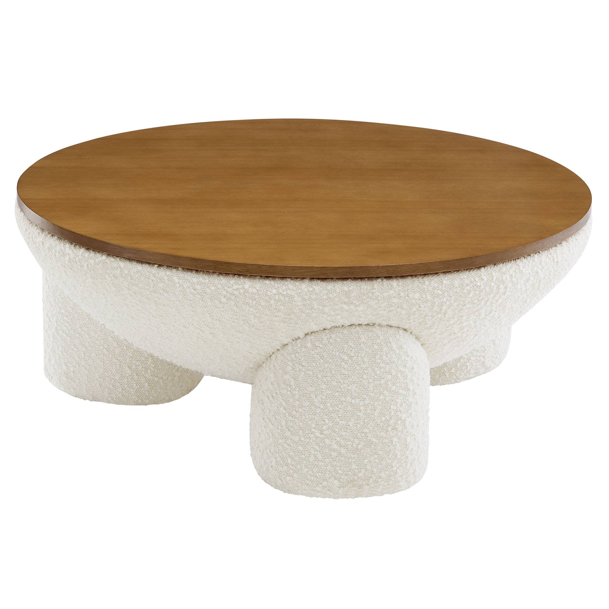 Angle. Modway - Tridome Round Boucle Upholstered Storage Coffee Table by Modway - Natural Ivory.