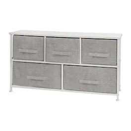 Emma + Oliver - 5 Drawer Storage Chest with Wood Top & Dark Fabric Pull Drawers - Gray Drawers/White Frame